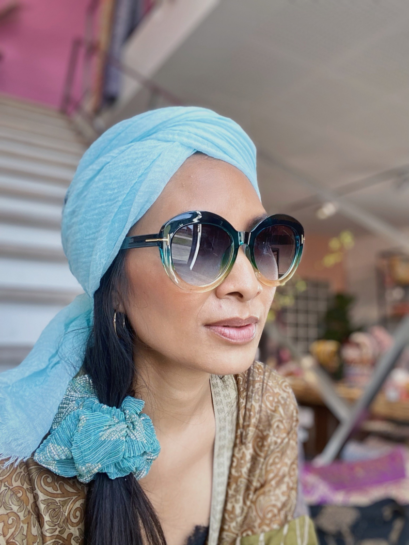 sully tørklæde i mint farvet fra le mosch. Tørklæde i håret