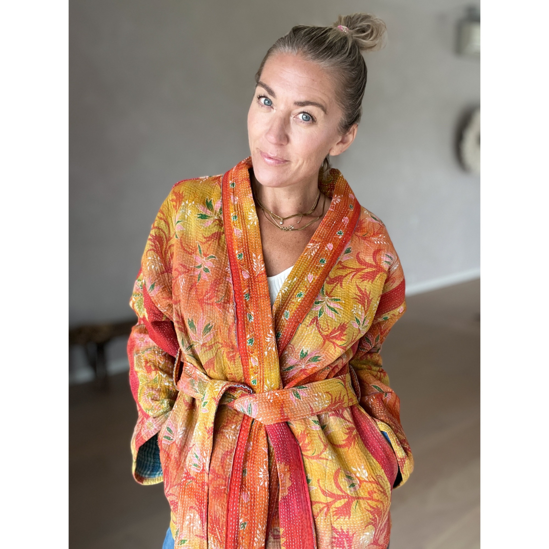 Anina Kantha Quilt Jakke no 19 i orange og rød fra le mosch