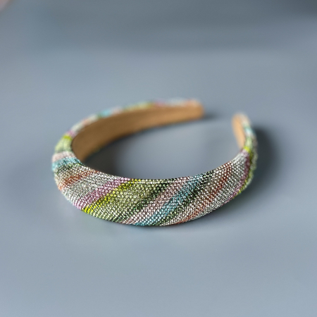 Simi hårbøjle med rhinsten i MIX STRIB GRØN fra le mosch