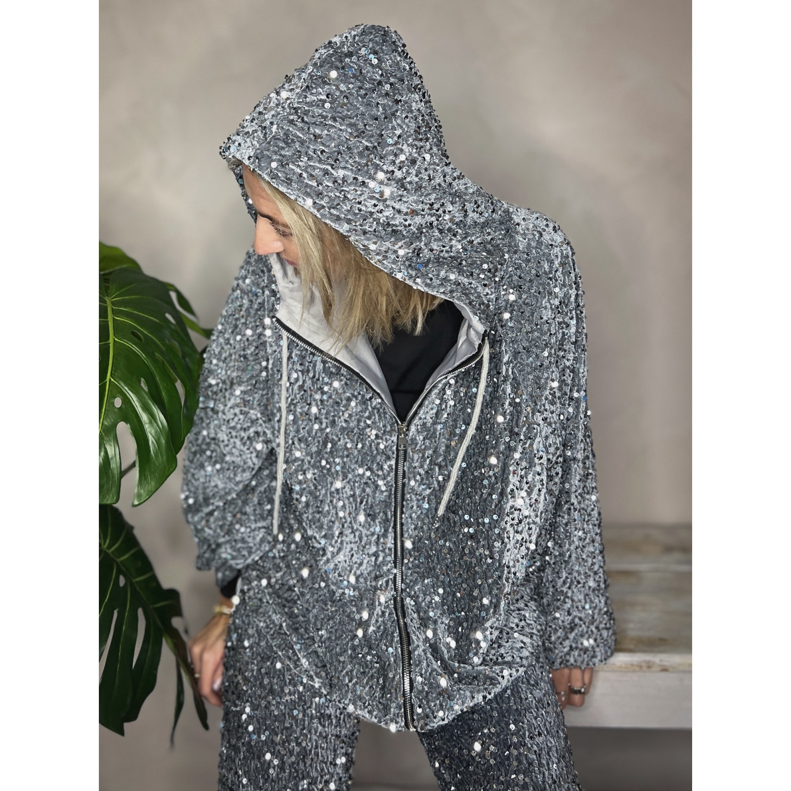 Bex paillet jakke - grå fra le mosch