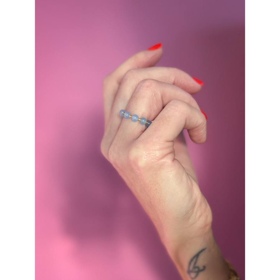 Ariel ring i Blå Jade krystal sten fra le mosch