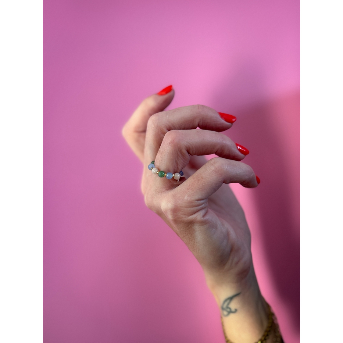 Ariel ring - Solsten, Grøn Aventurin, Blå Jaspis og Glasperler fra le mosch