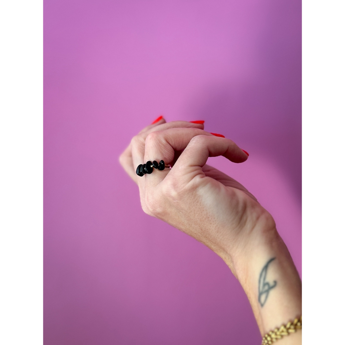 Ariel ring - Sort Obsedian chip