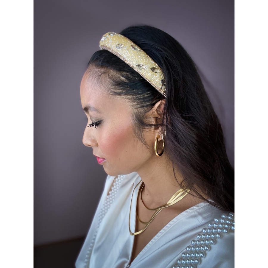 Mosaik hårbøjle med similisten og perler - gylden fra le mosch