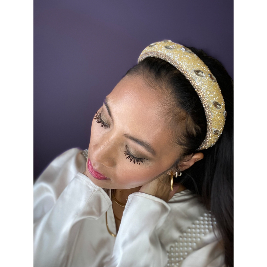 Mosaik hårbøjle med similisten og perler - gylden fra le mosch