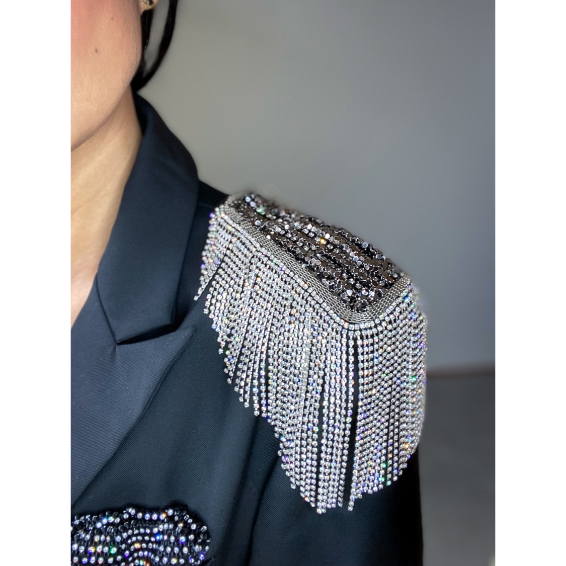 Epaulet skulderdekorationmed rhinsten frynser - Captain fra le mosch