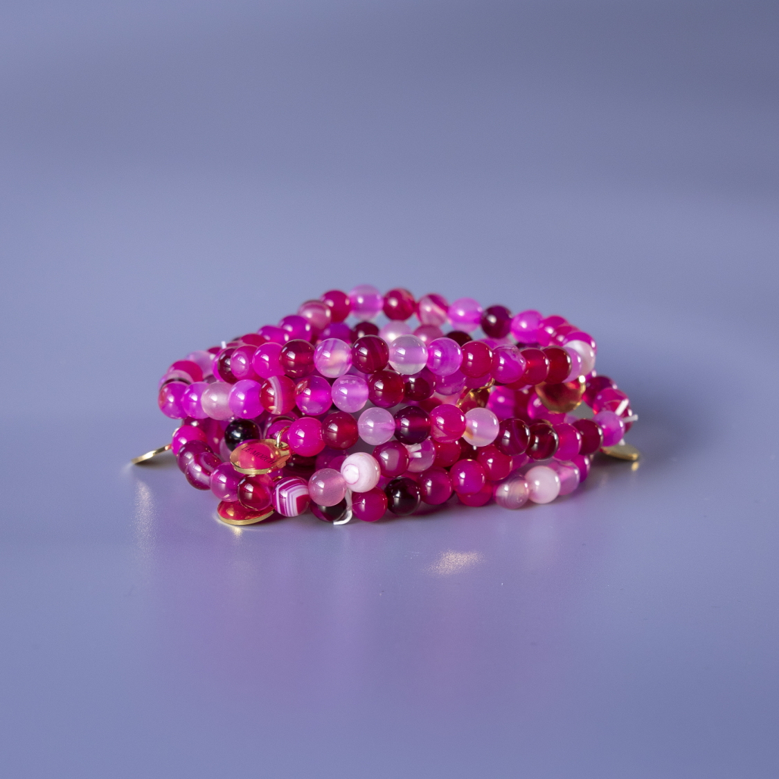 Haniel armbånd Pink agat natursten 6mm fra le mosch