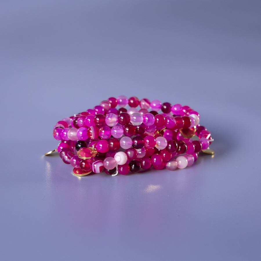 Haniel armbånd Pink agat natursten 6mm fra le mosch