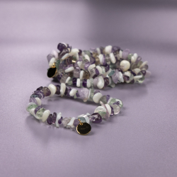 Lucky naturstensarmbånd med Amethyst, Fluorite og Hvid Pearl Shell chip sten