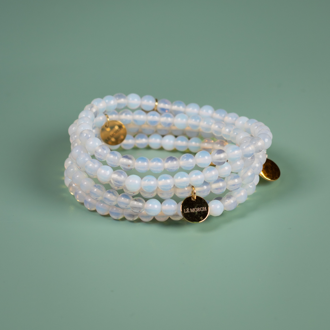 Haniel armbånd Hvid Opal natursten 6mm fra le mosch