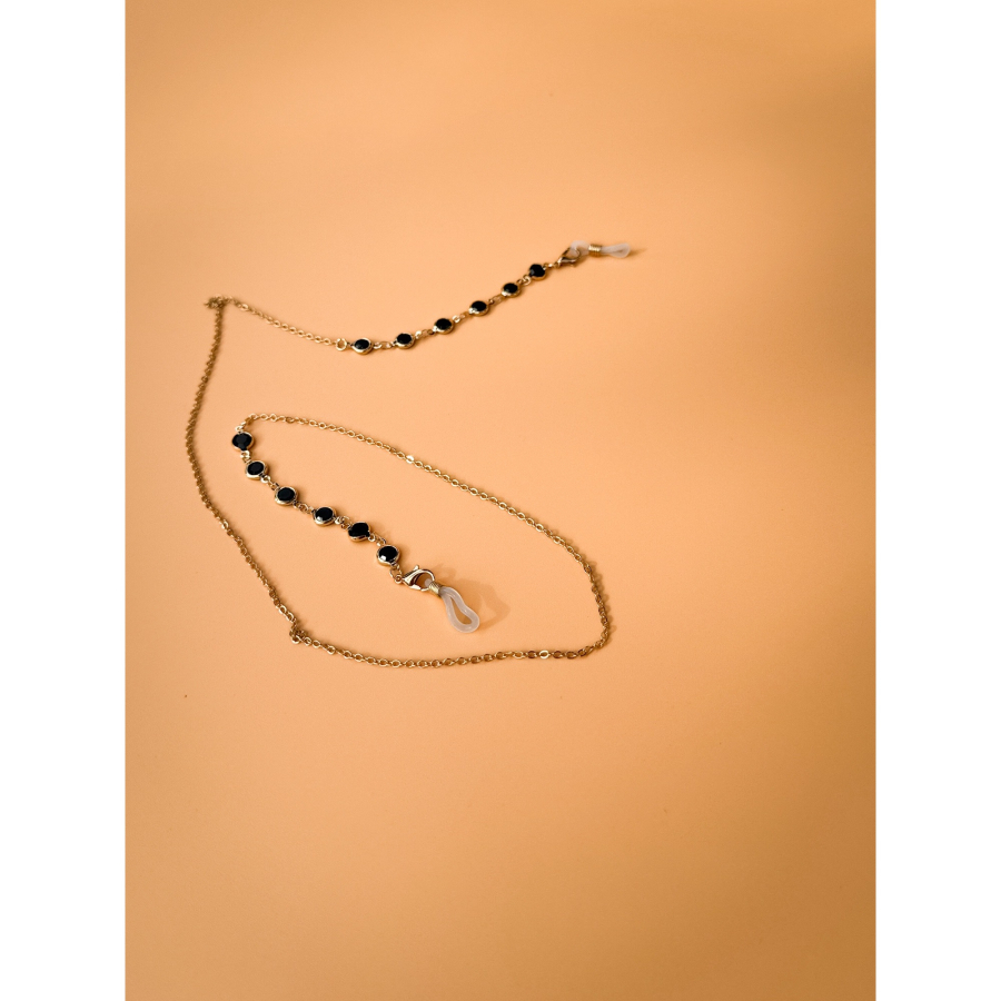 Iza Brillekæde i Forgyldt med Sorte Sten fra le mosch