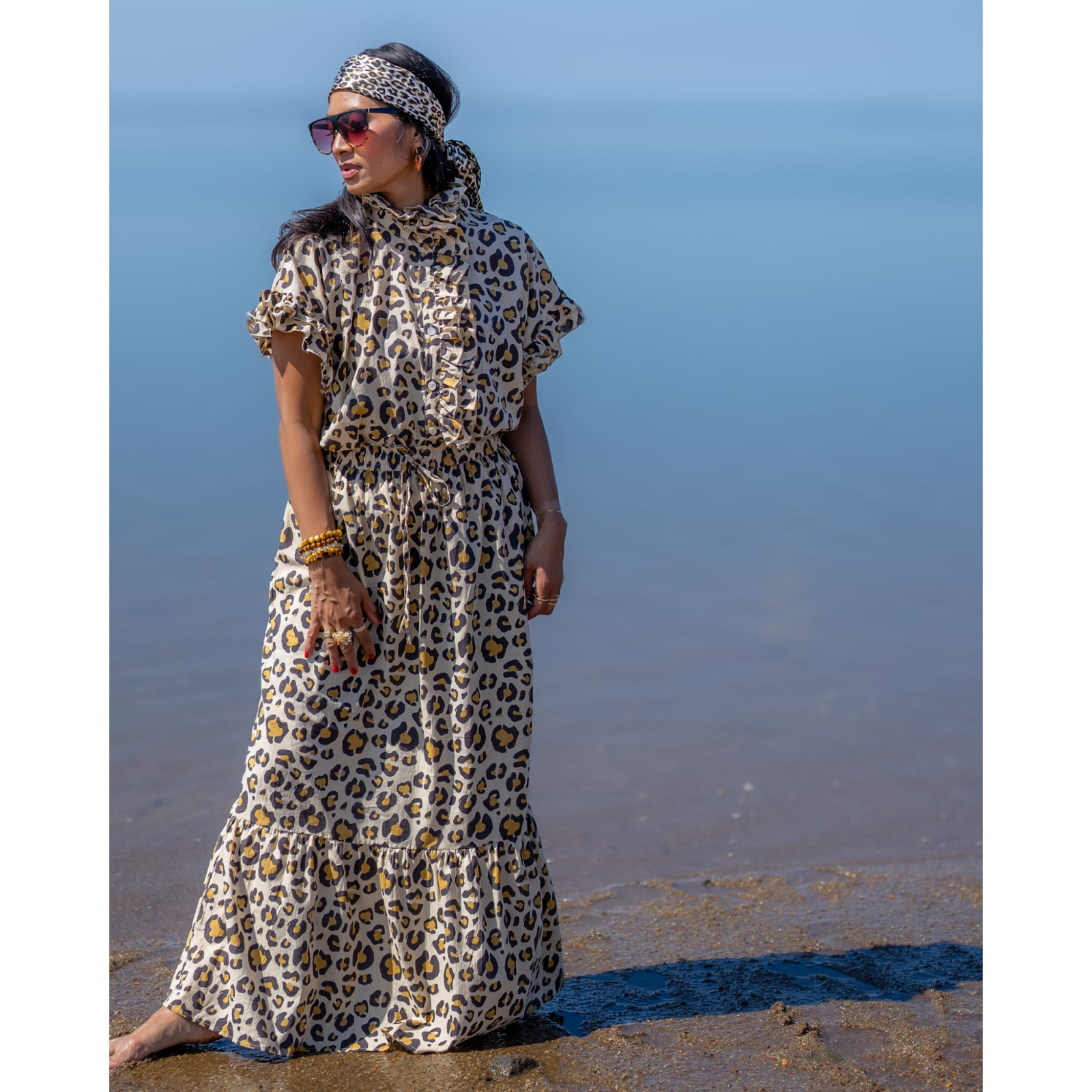 Lang nederdel med leopardprint