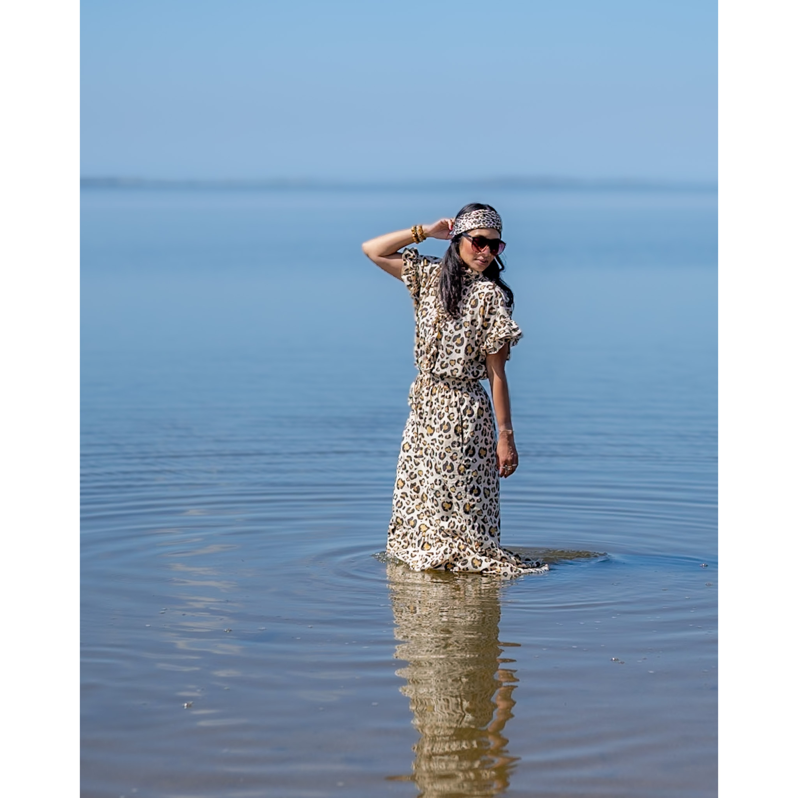 Lang nederdel med leopardprint