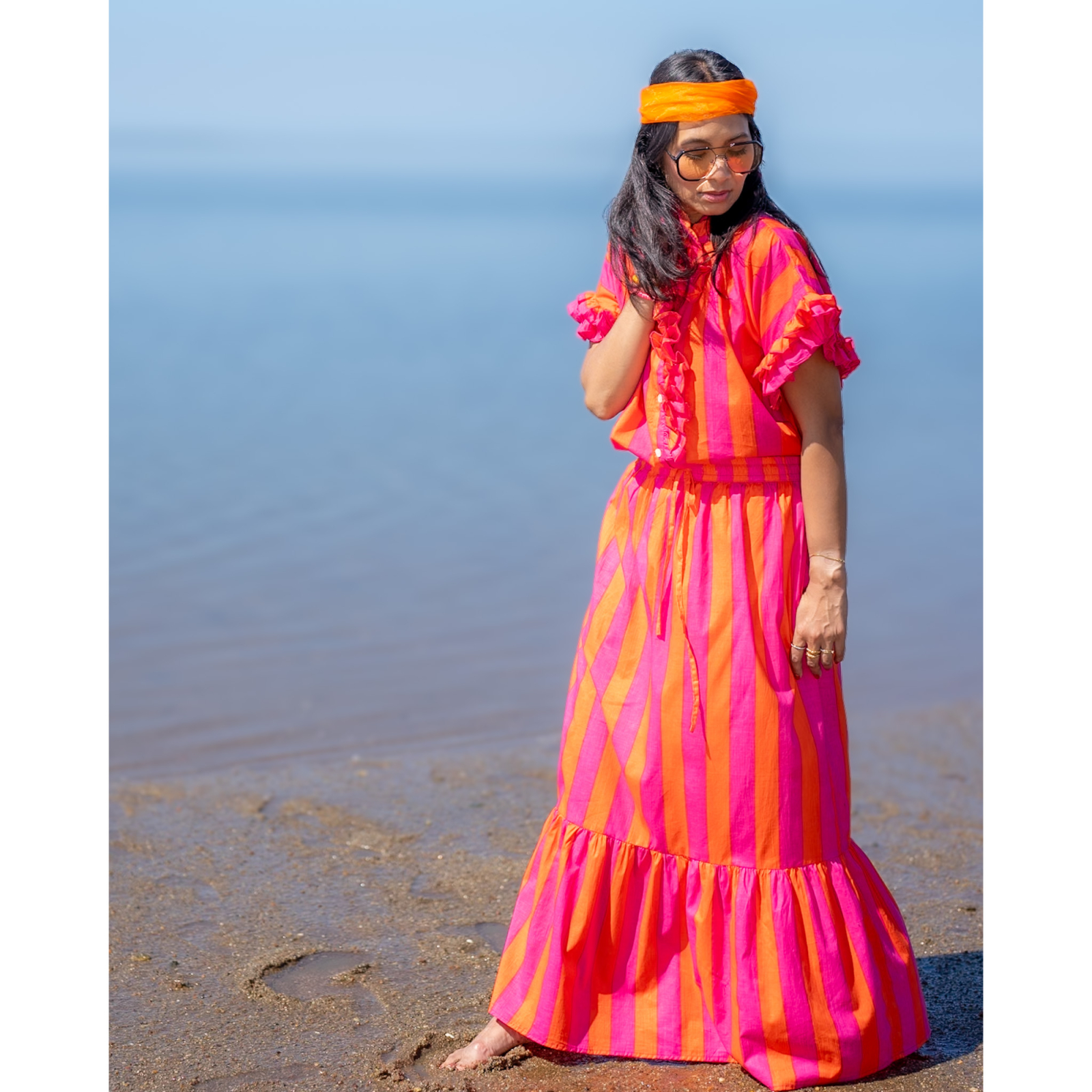 Lykke Nederdel i Pink Orange Strib fra le mosch