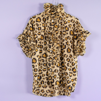 Lynette Skjorte med leopardprint fra LÉ MOSCH, kortærmet skjorte med leo mønster, let skjorte i bomuld, 