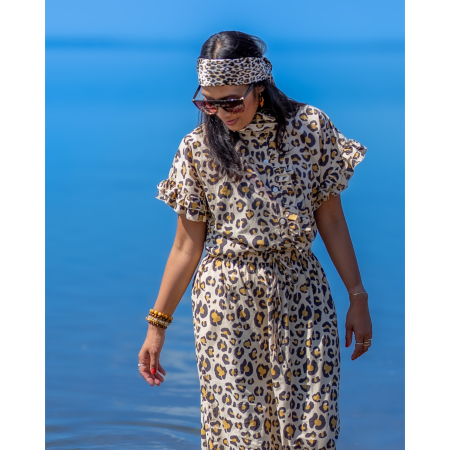 Lynette Skjorte med leopardprint fra LÉ MOSCH, kortærmet skjorte med leo mønster, let skjorte i bomuld, 