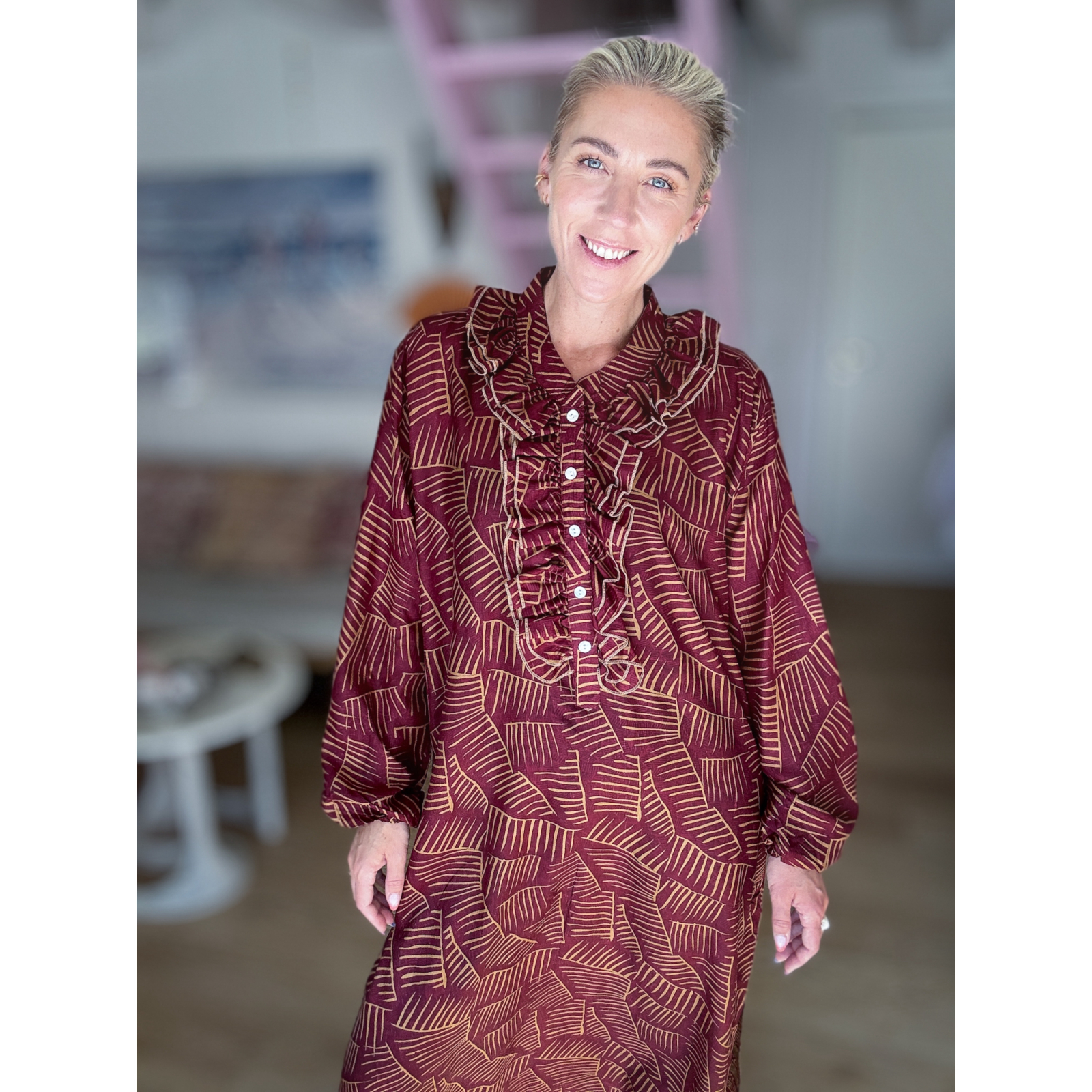 Janta silkemix kaftan kjole med flæse no 58 fra le mosch