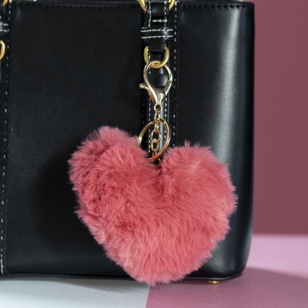 Zaza Nøglering plys hjerte i blush, taske charm, plys hjerte,