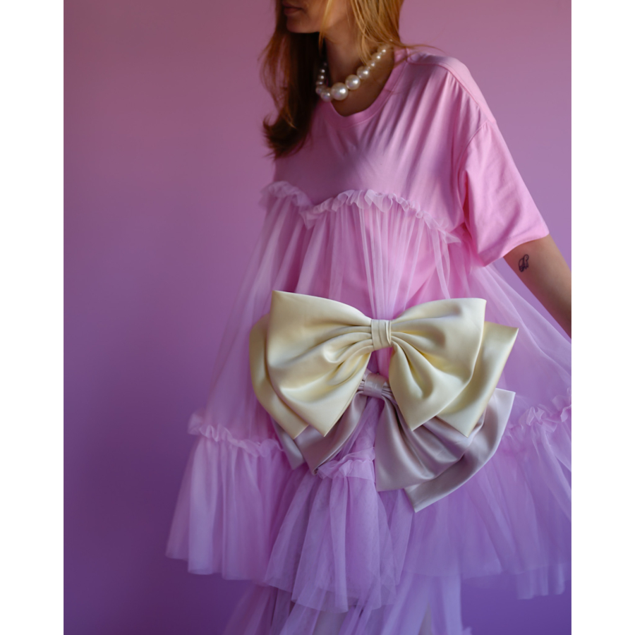 Kassandra Sløjfe i Gul, stor satin sløjfe,