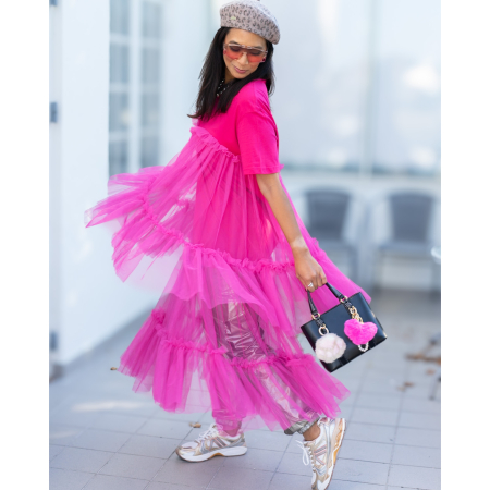 Tonya Tyl Kjole i Mørk Pink fra LÉ MOSCH