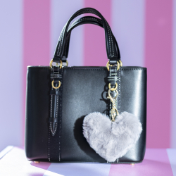 Zaza Nøglering plys hjerte i grå, taskecharm, taskepynt