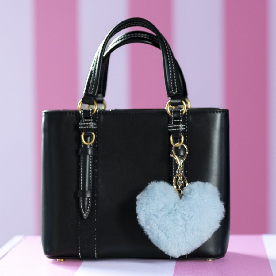 Zaza Nøglering plys hjerte i lyseblå, plys nøglering, hjerte charm, taskepynt