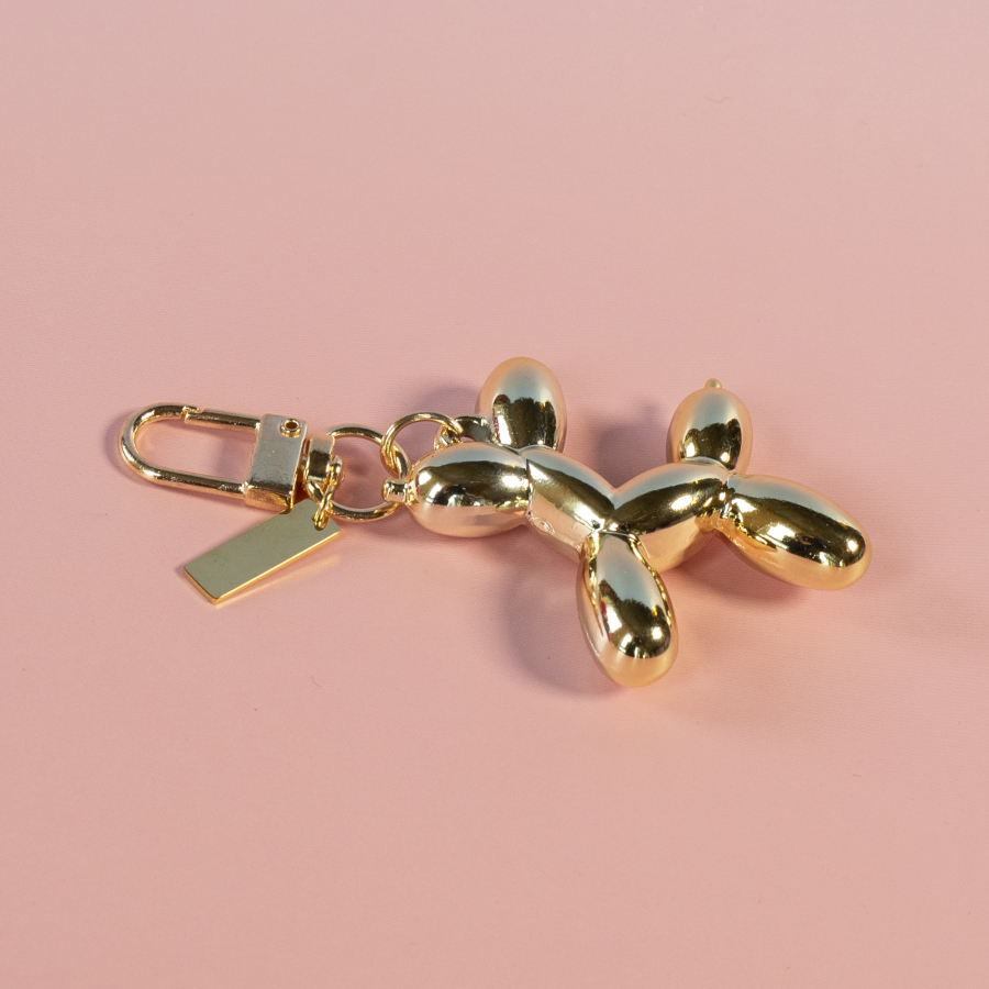 Ballon Fido Nøglering i gylden fra LÉ MOSCH, nøglering med hund, taskecharm med hund,