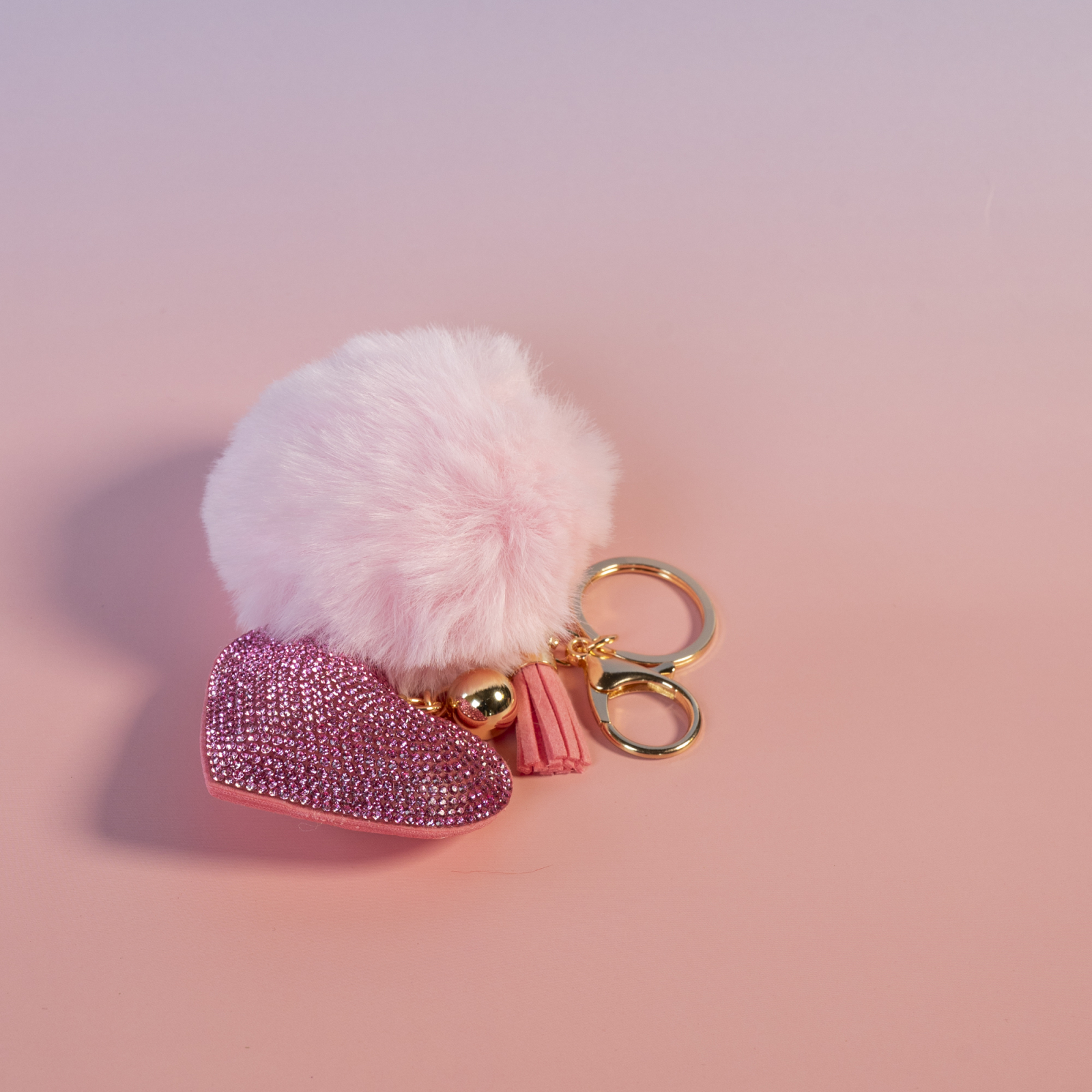 Viva Nøglering i Rosa fra LÉ MOSCH, plysbold og hjerte med similisten, taskepynt, taskecharm,