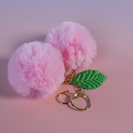 Cherry Nøglering i Rosa fra LÉ MOSCH, taskecharm med plys, nøglering med kirsebær,