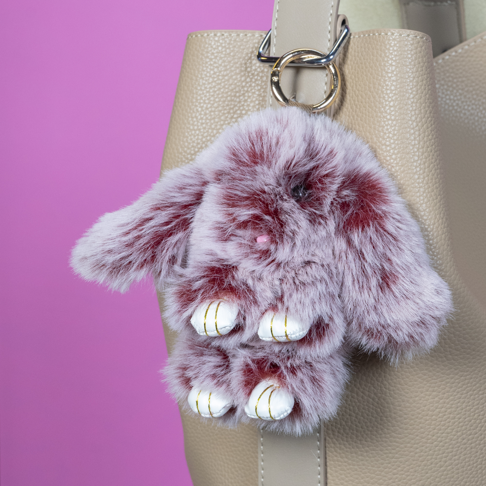 Bunny Nøglering i Rosa Bordeaux fra LÉ MOSCH, taskecharm med kanin, pynt til tasken, 