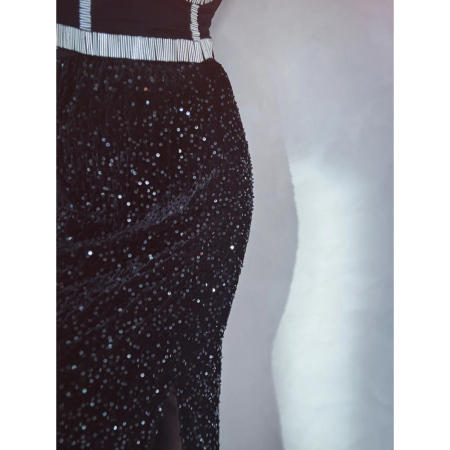 Rexine Paillet Nederdel i Sort fra LÉ MOSCH, skøn pailletnederdel til den næste fest, 