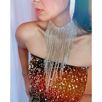 Edita Halskæde med similisten i gylden fra LÉ MOSCH, halskæde med masser af glimmer, festlig halskæde