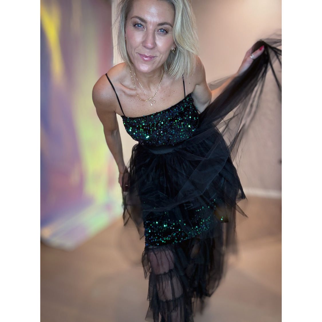 Rexine Paillet Nederdel i Blågrøn fra le mosch