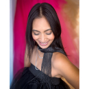 Iris Tørklæde med frynser i sort fra le mosch