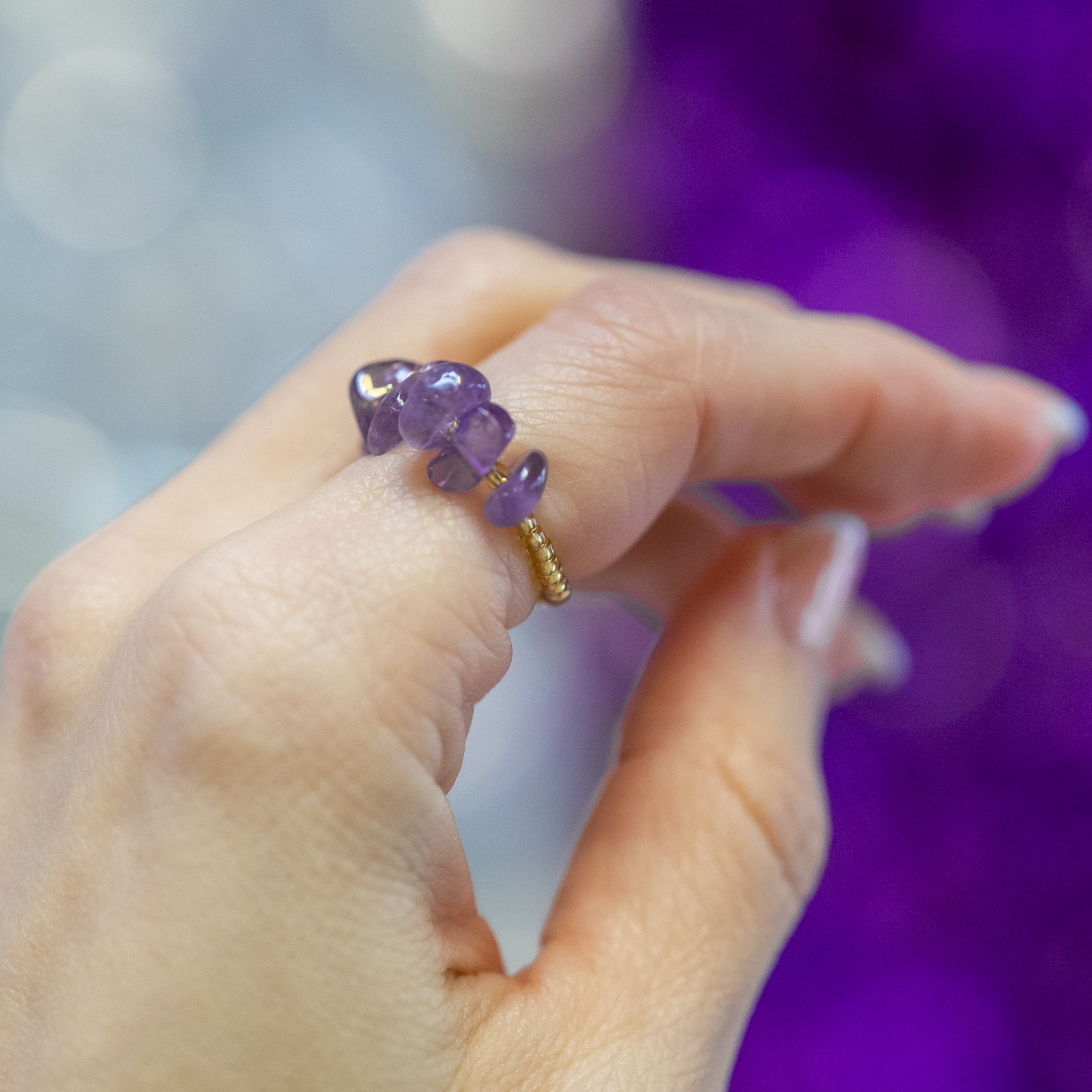 Ariel ring - Amethyst krystal sten fra le mosch