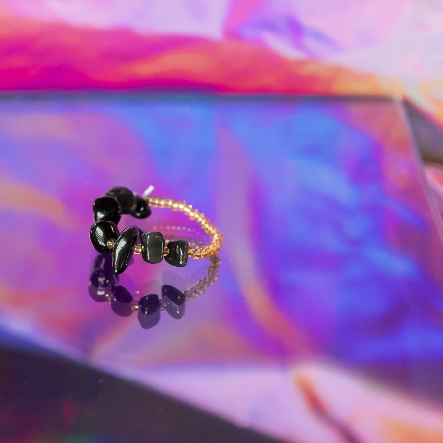 Ariel ring - Sort Obsedian chip