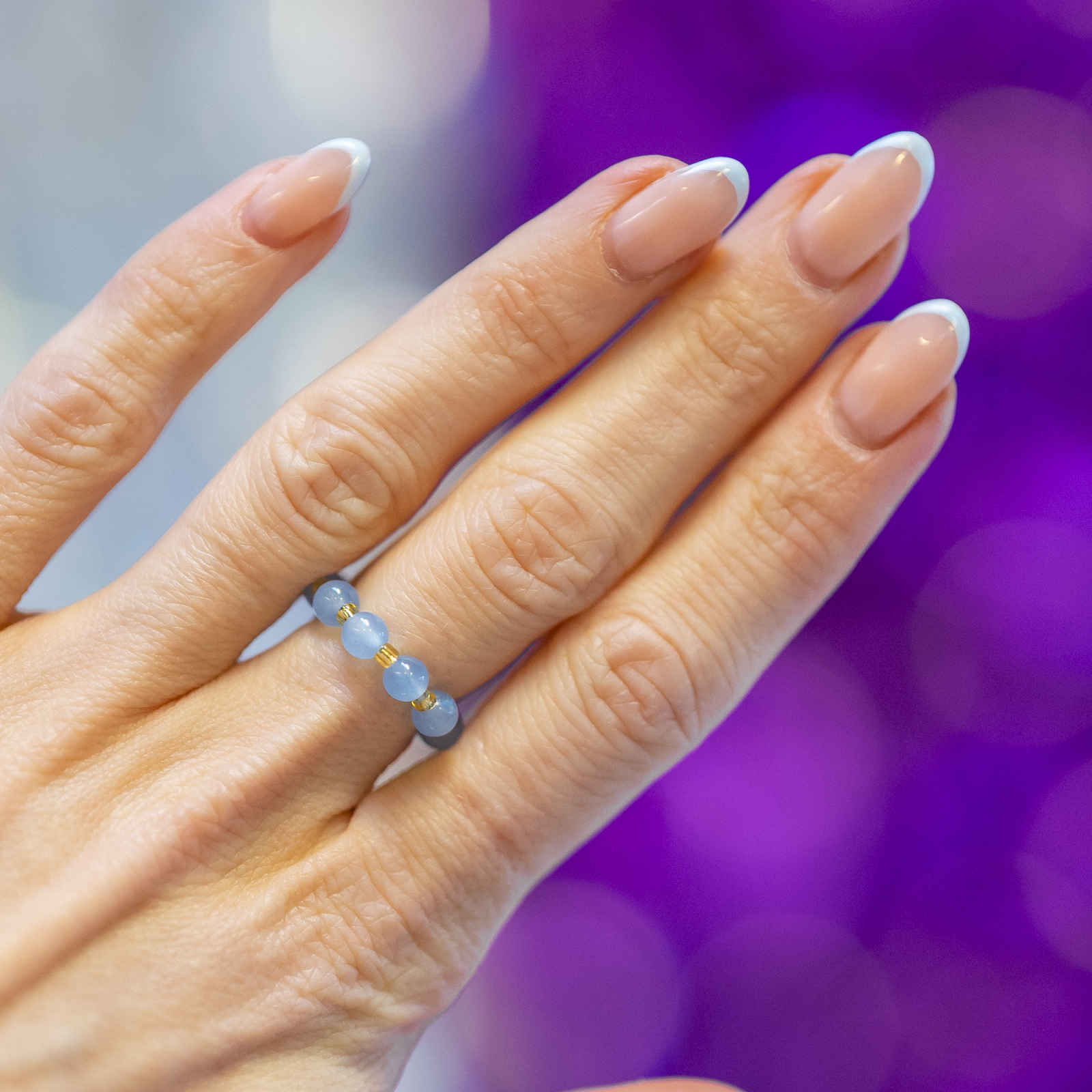 Ariel ring i Blå Jade krystal sten fra le mosch