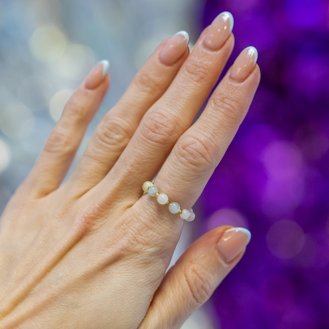 Ariel ring - Morganit og Glasperler fra le mosch