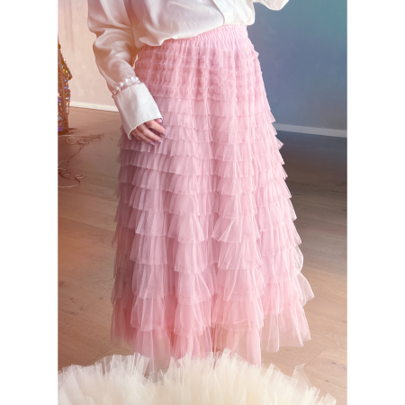 Tallulah Belle Tyl Nederdel i Rosa fra LÉ MOSCH, feminin lyserød nederdel, sommer nederdel, 