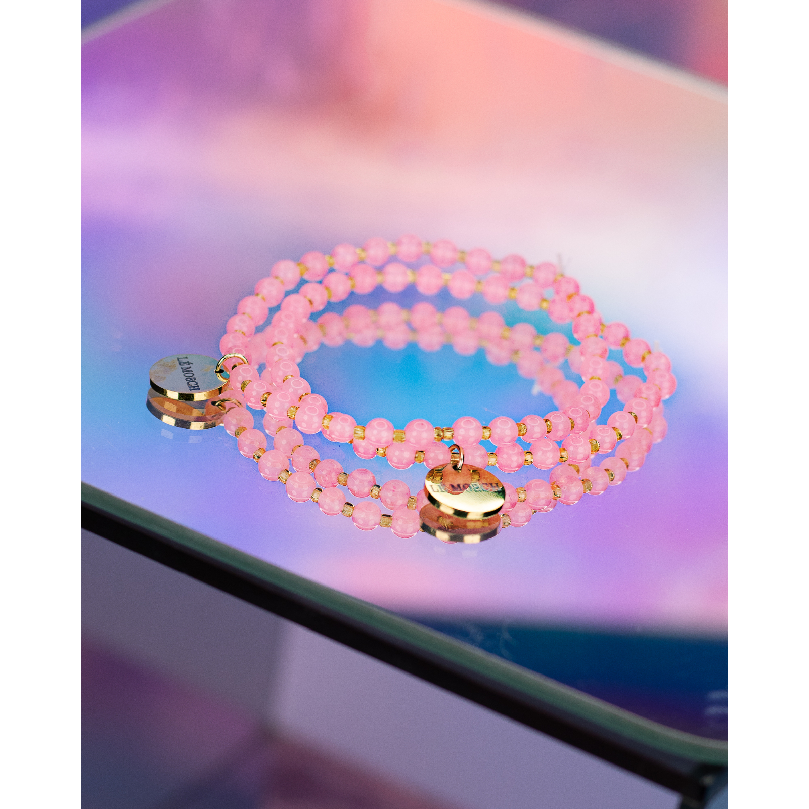 Jophiel natursten armbånd i Jade pink fra le mosch