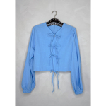 Lizan Top med bindebånd i blå fra LÉ MOSCH, bluse med bindebånd, let og feminin bomuldstop,