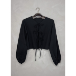 Lizan Top med bindebånd i sort fra LÉ MOSCH, bluse med bindebånd, let og feminin bomuldstop,