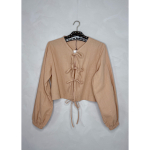 Lizan Top med bindebånd i sand fra LÉ MOSCH, bluse med bindebånd, let og feminin bomuldstop,