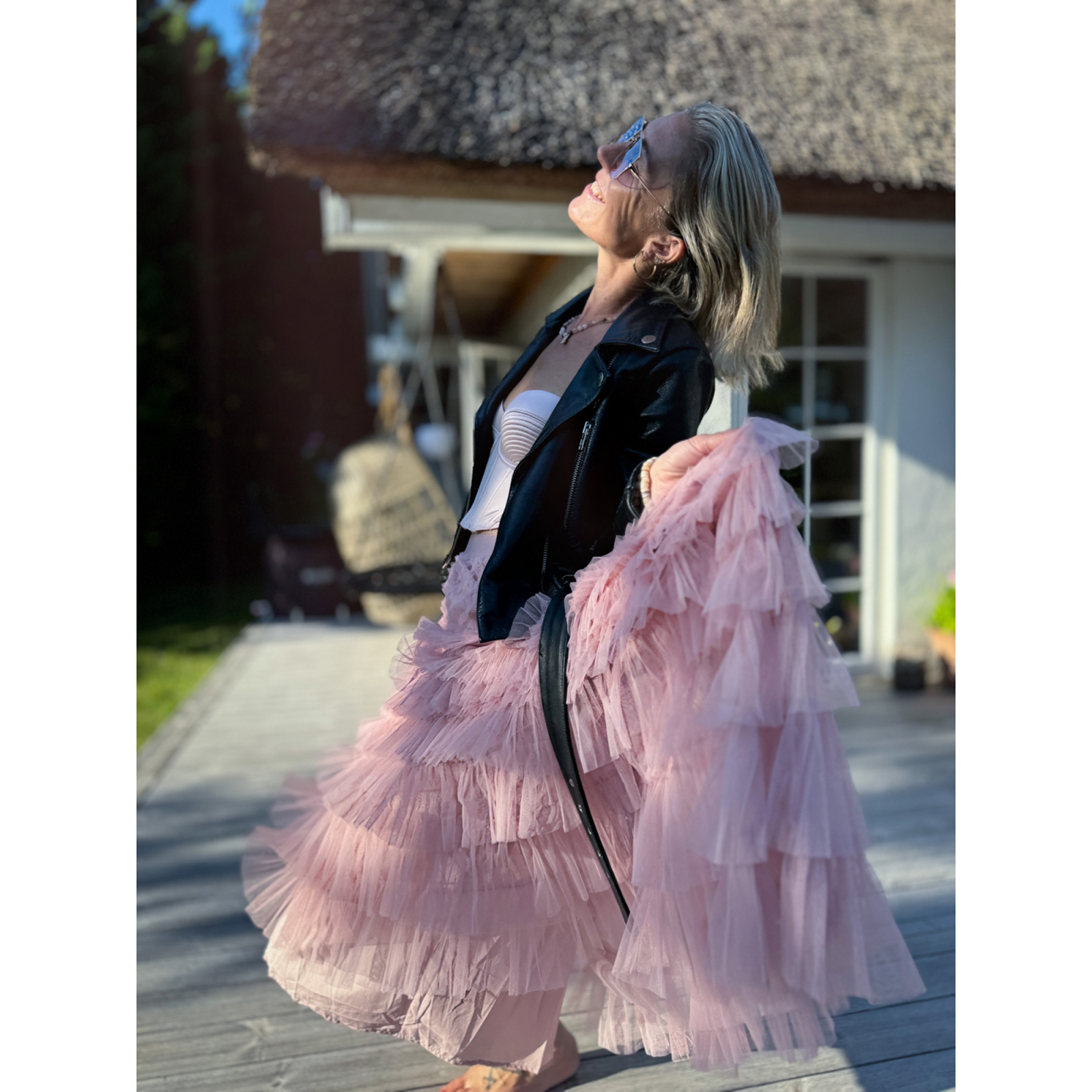 Tallulah Belle Tyl Nederdel i Rosa fra LÉ MOSCH, feminin lyserød nederdel, sommer nederdel, 