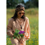 Lizan Top med bindebånd i sand fra LÉ MOSCH, bluse med bindebånd, let og feminin bomuldstop,