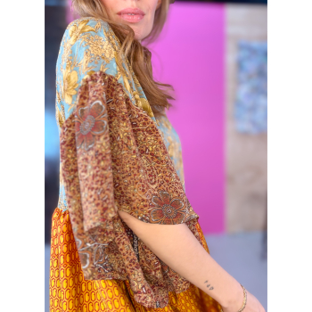 Alpana kjole no 93 fra LÉ MOSCH, farverig oversize kjole, unika kjole af genbrugsmaterialer, 