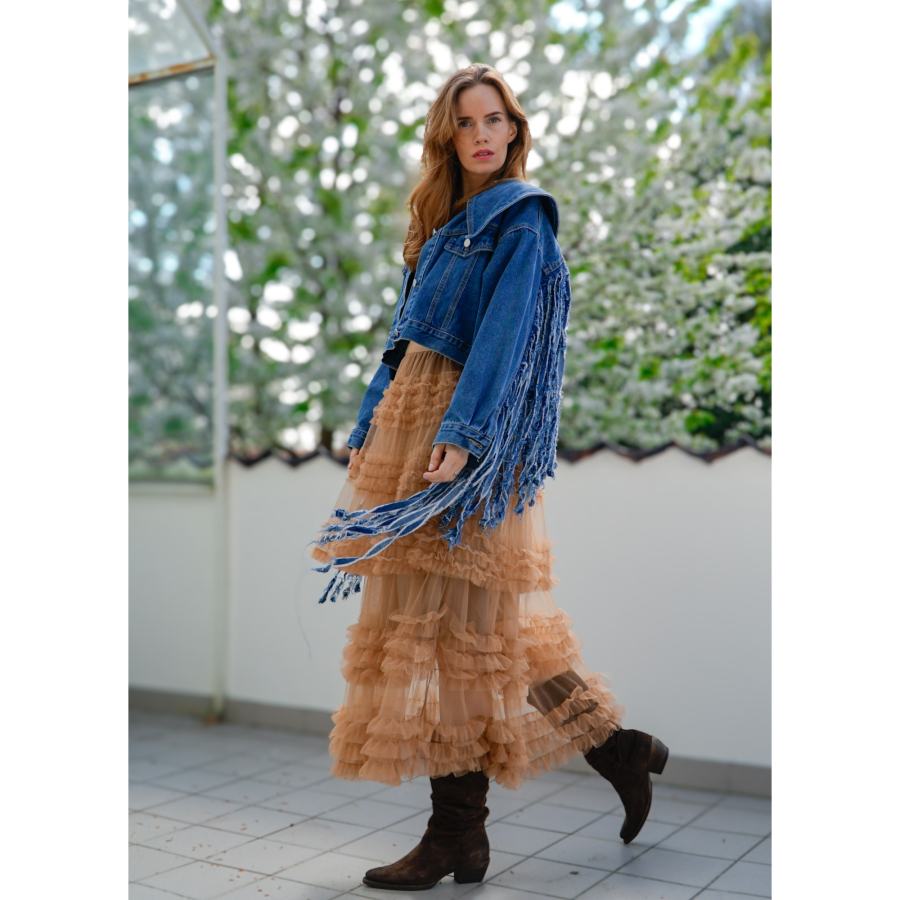 Thyra Tyl Nederdel i Brun fra LÉ MOSCH, let og festlig nederdel, anvendelig sommer nederdel,