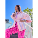 Vatteret rosa vintagejakke med bælte – upcycled unika fra LÉ MOSCH Vatteret rosa vintagejakke med bælte – upcycled unika fra LÉ MOSCH