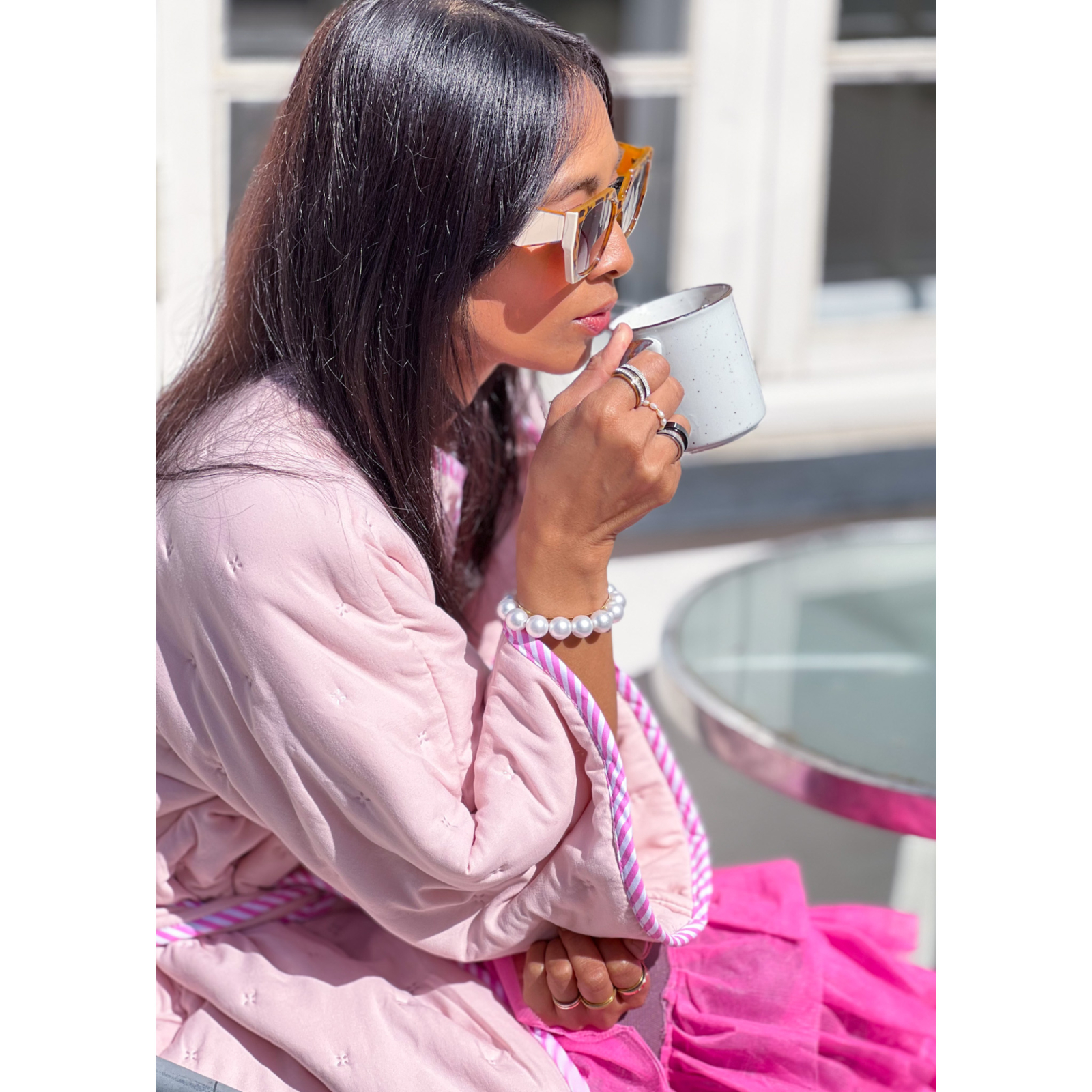 Vintage Vibes jakke i Pink med stribet kant og oversize pasform – håndlavet og feminin fra LÉ MOSCH