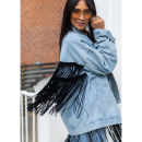 Vintage Vibes 007 denimjakke fra LÉ MOSCH, jakke med sorte frynser, cool og anderledes denimjakke, Vintage Vibes 007 denimjakke fra LÉ MOSCH, jakke med sorte frynser, cool og anderledes denimjakke,